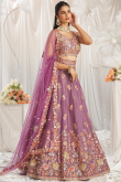 Organza Mauve Embroidered Panelled Style Lehenga