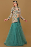 Organza Persian Green Printed Flared Style Lehenga