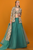 Organza Persian Green Printed Flared Style Lehenga