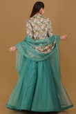 Organza Persian Green Printed Flared Style Lehenga