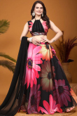 Organza Printed Black Flared Style Lehenga 