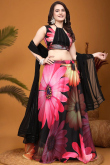 Organza Printed Black Flared Style Lehenga 