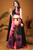 Organza Printed Black Flared Style Lehenga 