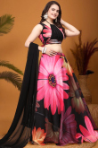 Organza Printed Black Flared Style Lehenga 