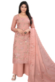 Organza Resham Embroidered Salmon Pink Palazzo Suit
