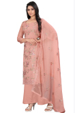 Organza Resham Embroidered Salmon Pink Palazzo Suit