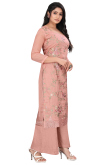 Organza Resham Embroidered Salmon Pink Palazzo Suit
