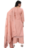 Organza Resham Embroidered Salmon Pink Palazzo Suit