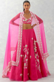 Organza Ruby Pink Lehenga with Zari Work for Diwali