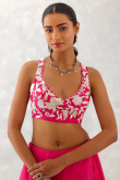 Organza Ruby Pink Lehenga with Zari Work for Diwali