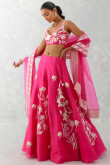 Organza Ruby Pink Lehenga with Zari Work for Diwali