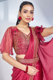 Organza Ruby Red Cutdana Embroidered Ready to Wear Saree For Sangeet