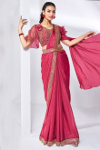 Organza Ruby Red Cutdana Embroidered Ready to Wear Saree For Sangeet