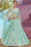 Organza Seafoam Green Dori Embroidered Panelled Style Lehenga 