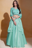 Organza Seafoam Green Zari Embroidered Flared Style Lehenga