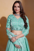 Organza Seafoam Green Zari Embroidered Flared Style Lehenga