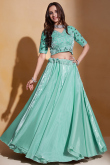 Organza Seafoam Green Zari Embroidered Flared Style Lehenga