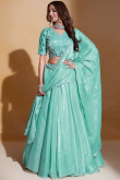 Organza Seafoam Green Zari Embroidered Flared Style Lehenga