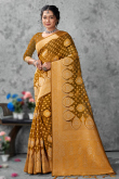 Organza Trombone Yellow Zari Weaved Broad Border Saree