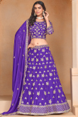 Organza Violet Purple Embroidered Panelled Style Lehenga