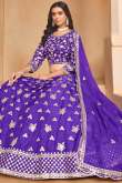 Organza Violet Purple Embroidered Panelled Style Lehenga