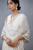 Organza White Embroidered Casual Wear Saree