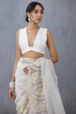 Organza White Embroidered Casual Wear Saree