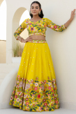 Organza Yellow Lehenga with Sequins Work for Diwali 