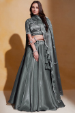 Organza Zari Embroidered Charcoal Grey Flared Style Lehenga