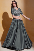 Organza Zari Embroidered Charcoal Grey Flared Style Lehenga