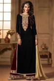 Black Velvet Palazzo Pant Suit With Resham Work