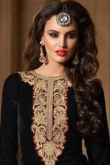 Black Velvet Palazzo Pant Suit With Resham Work