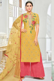 Glorious Yellow Silk Palazzo Suit With Stone Work