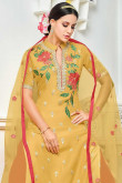 Glorious Yellow Silk Palazzo Suit With Stone Work