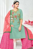 Attractive Green Silk Salwar Suit With Stone Work
