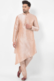 Pale Pink Art Silk Men Plain Kurta Pajama