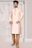 Pale Pink Brocade Men Kurta With Churidar