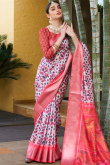 Pale Pink Crepe Printed Broad Border Saree