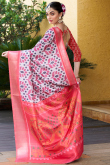 Pale Pink Crepe Printed Broad Border Saree