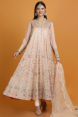 Light Peach Georgette Anarkali Style Embroidered Trouser Suit for Wedding & Party