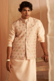 Pale Pink Jacket Style Viscose Men's Plain Kurta Pajama 