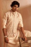 Pale Pink Jacket Style Viscose Men's Plain Kurta Pajama 