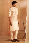 Pale Pink Jacket Style Viscose Men's Plain Kurta Pajama 