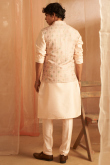 Pale Pink Jacket Style Viscose Men's Plain Kurta Pajama 