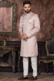 Pale Pink Jacquard Straight Cut Men's Sherwani