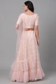 Net Pale Pink Thread Embroidered Lehenga for Wedding 