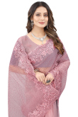 Saree in Net Pale Pink with Resham Embroidery for Party 
