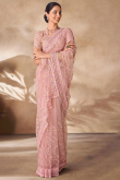 Pale Pink Net Sequins Embroidered Light Weight Saree 