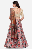 Pale Pink Printed Satin Silk A Line Lehenga