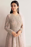 Pale Pink Sequins Embroidered Floor Length Net Gown